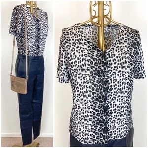 Vintage Snow Leopard Button Down Top